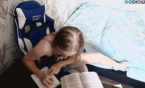 Naughty Nerd Masturbates Topless